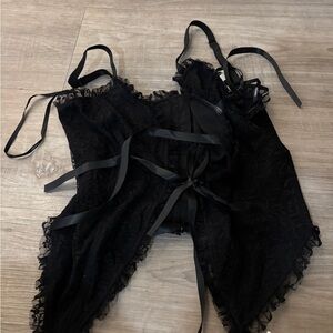 Black Lace Lingerie Top with Ribbon